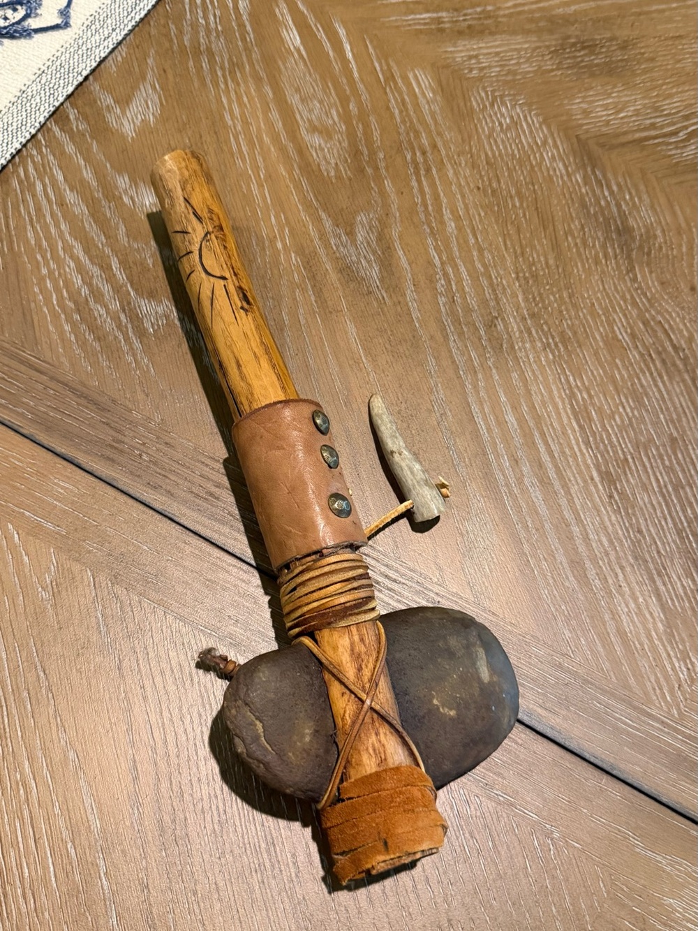 Handcrafted Rustic Brown Leather and Wood Healing Tomahawk